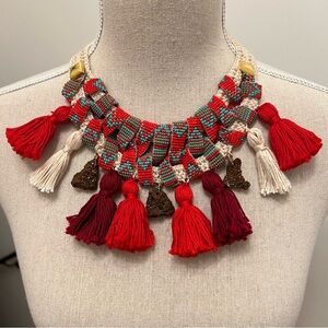 Handcrafted Colorful BOHO Beaded Tassel Pyrite Mineral Macrame Collar Necklace